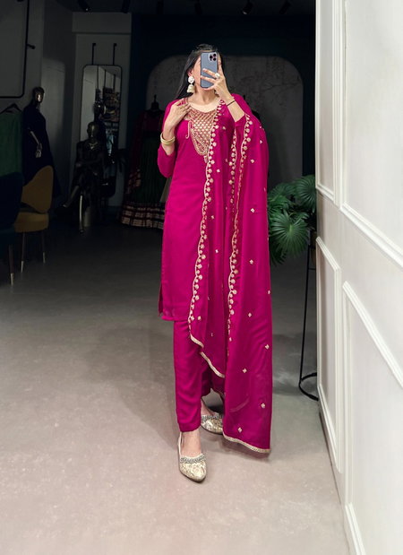 Pink Colour Organza With Sequins And Thread Embroidery Work Top With Bottom Dupatta NNK3036 